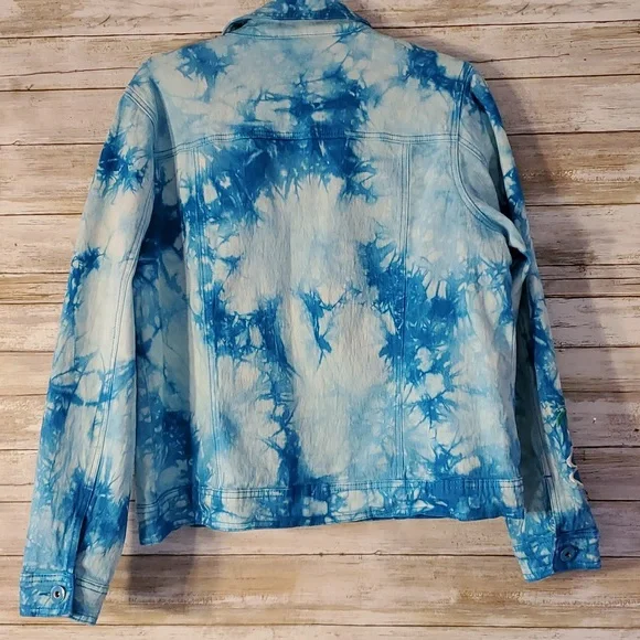 DG2 Diane Gilman Tie-dye Embellished Jean Jacket sz L - Picture 7 of 10